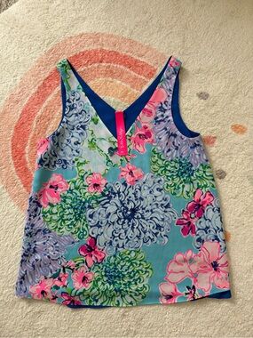 Lilly Pulitzer reversible top Floral V-Back Tank - Aqua, Pink & Green